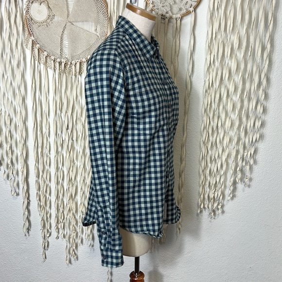 Toad & Co Teal and Aqua Plaid Long Sleeve Button Down Size  Small - Picture 5 of 15